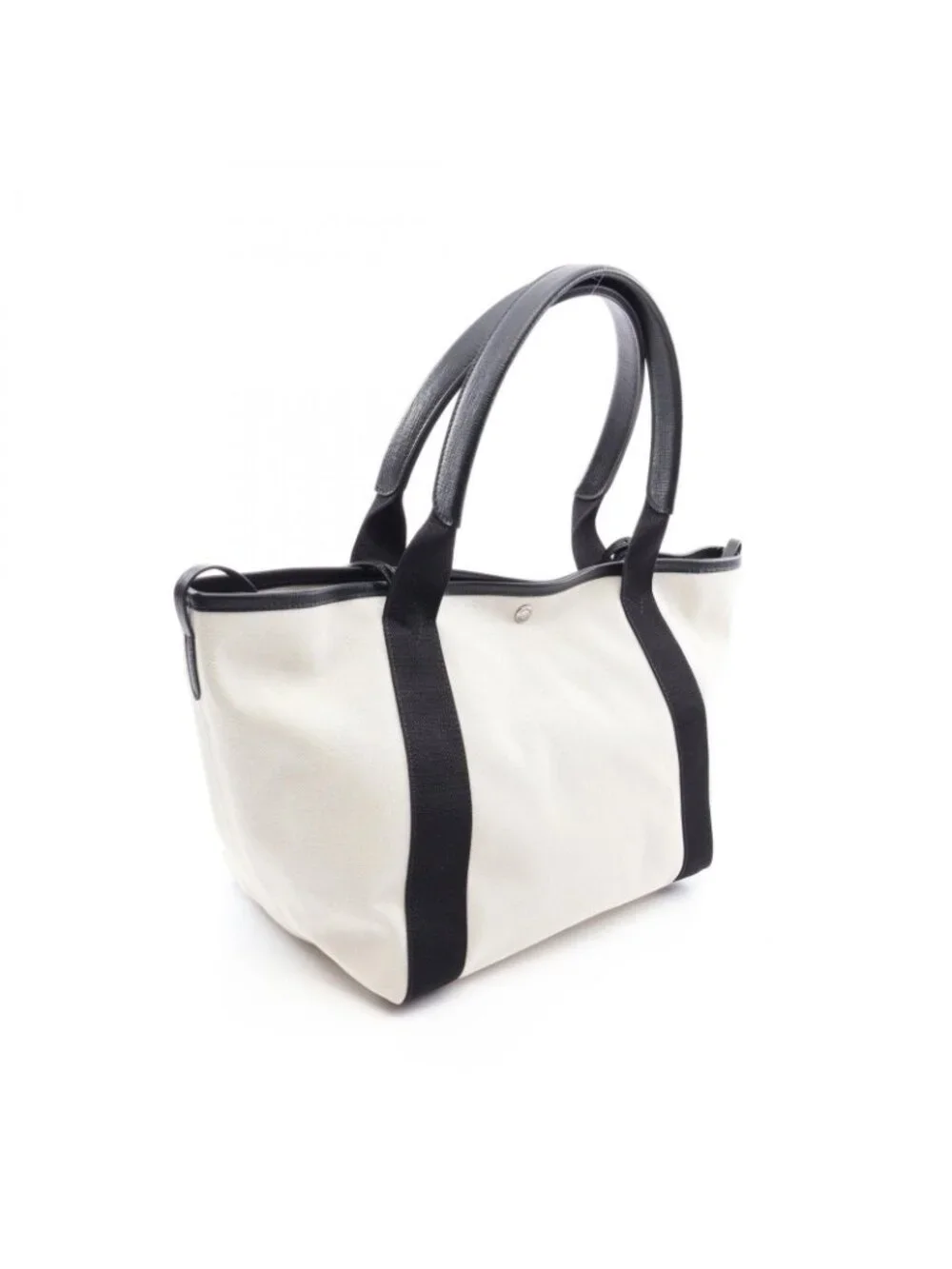 Balenciaga Tote Bag Biarritz 2-Way Ivory Black Canvas Leather